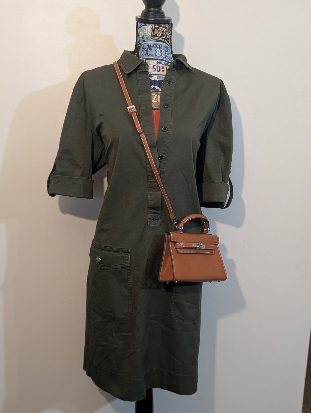 Lauren Ralph Lauren Army Camo Green Pullover Button Up Casual Shift Dress